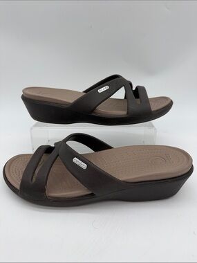 Crocs Patricia Tan Wedge Slip On Sandal Shoes Open Toe Comfort Womens Size 8